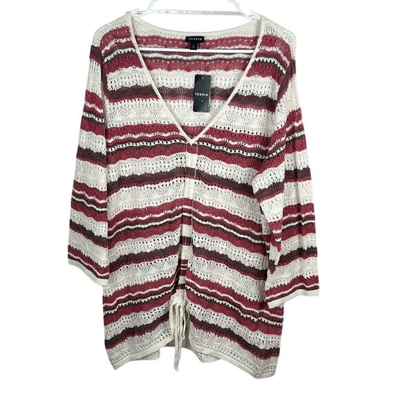 NWT Torrid Open Stitch Pullover V-Neck Cinched Front Sweater size 2/2X - Picture 3 of 8